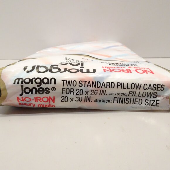 Morgan Jones Standard Pillowcases Luxury Muslin Blue Orange Plaid USA NOS Vintag - Picture 3 of 4